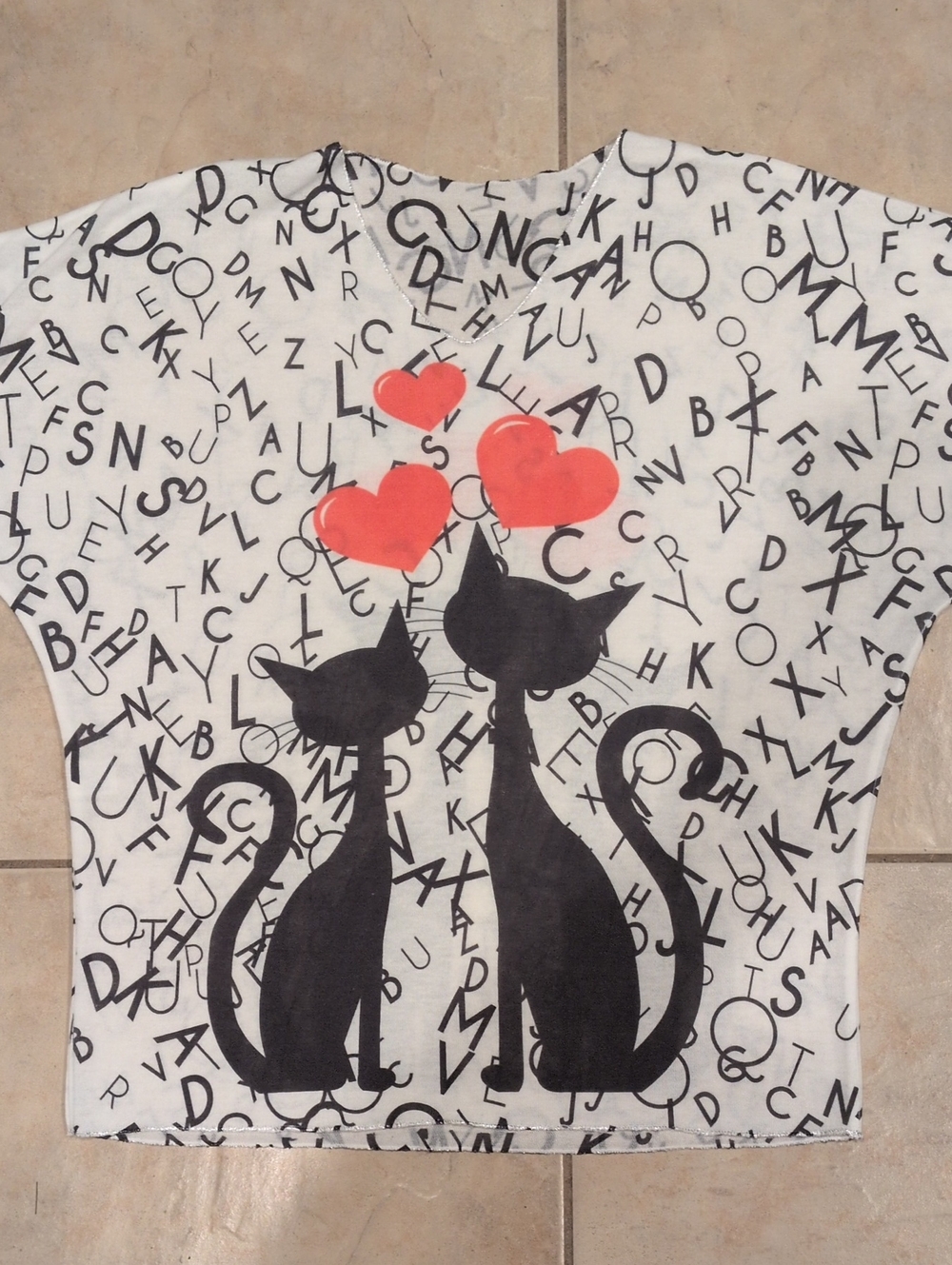 Cat Print Blouse Dolman Sleeves Made In Italy Size Medium